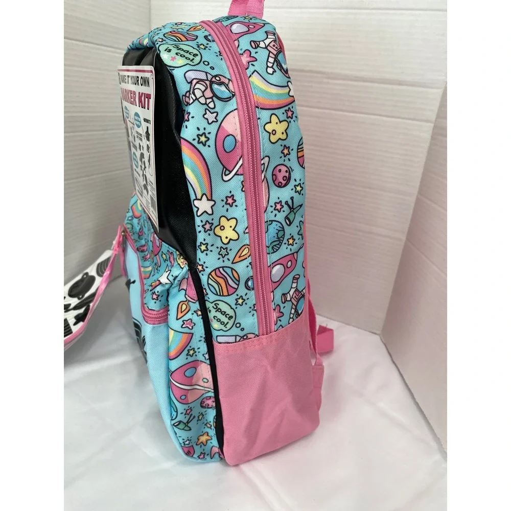 Confetti DIY Marker Kit Backpack Kids Blue Pink Space Theme Water Botte Marker K